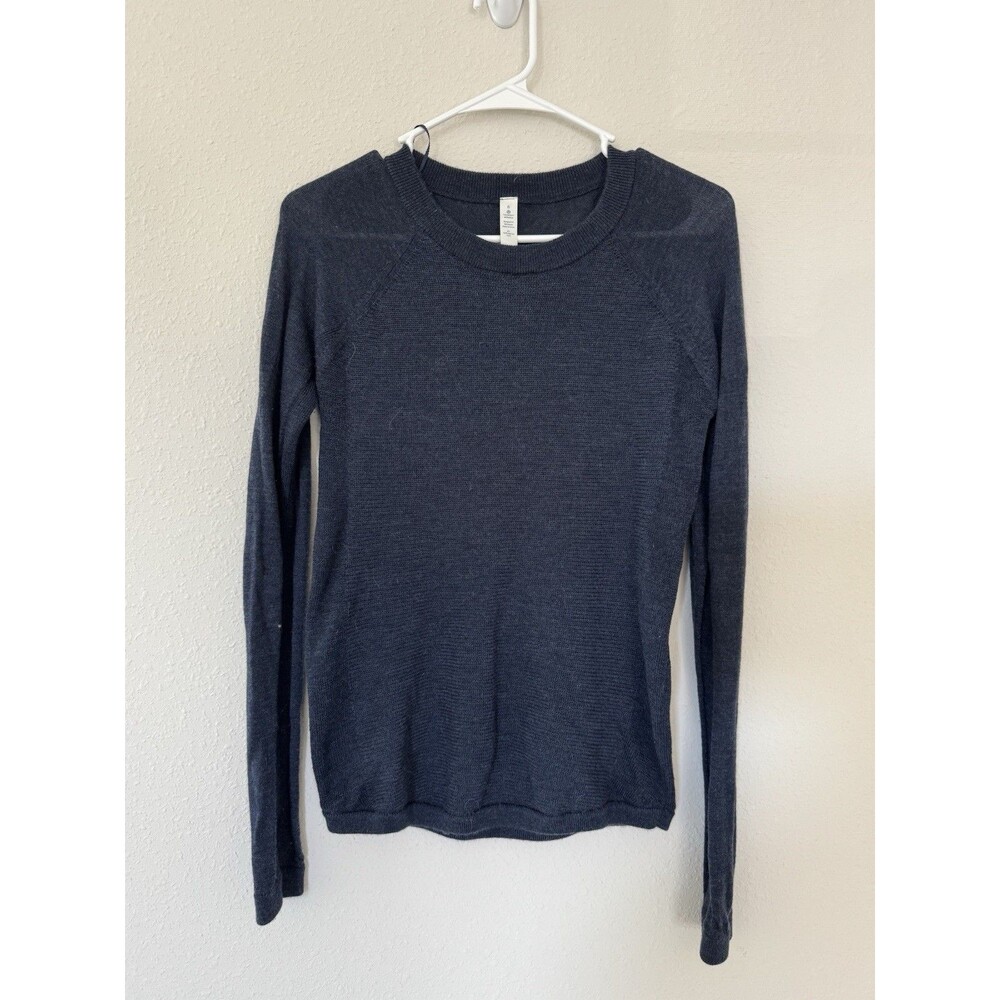 Lululemon Womens 100% Merino Wool Sweater Sz 6 Navy Cozy Classic Preppy Staple